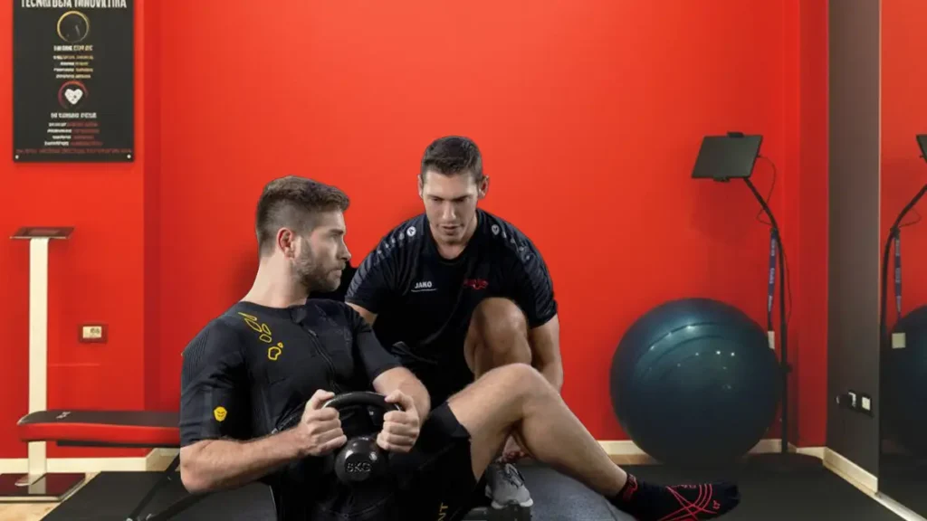 Allenamento Ems uomo con personal trainer nella palestra smart Urban Fitness Pordenone